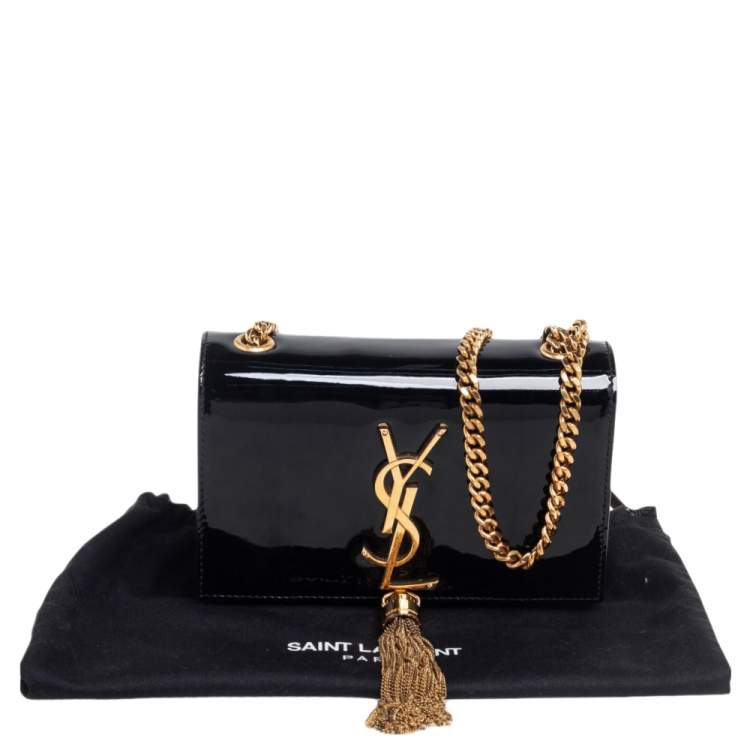 Pre Owned Saint Laurent Black Patent Leather Small Kate Tassel Crossbody Bag