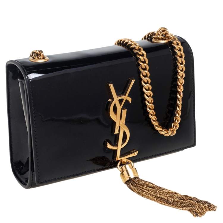 Pre Owned Saint Laurent Black Patent Leather Small Kate Tassel Crossbody Bag