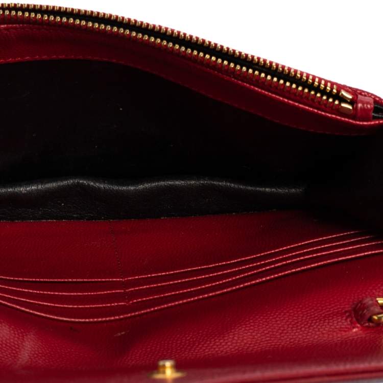 Pre Owned Saint Laurent Red Leather Monogram Wallet on Chain