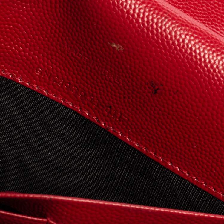 Pre Owned Saint Laurent Red Leather Monogram Wallet on Chain