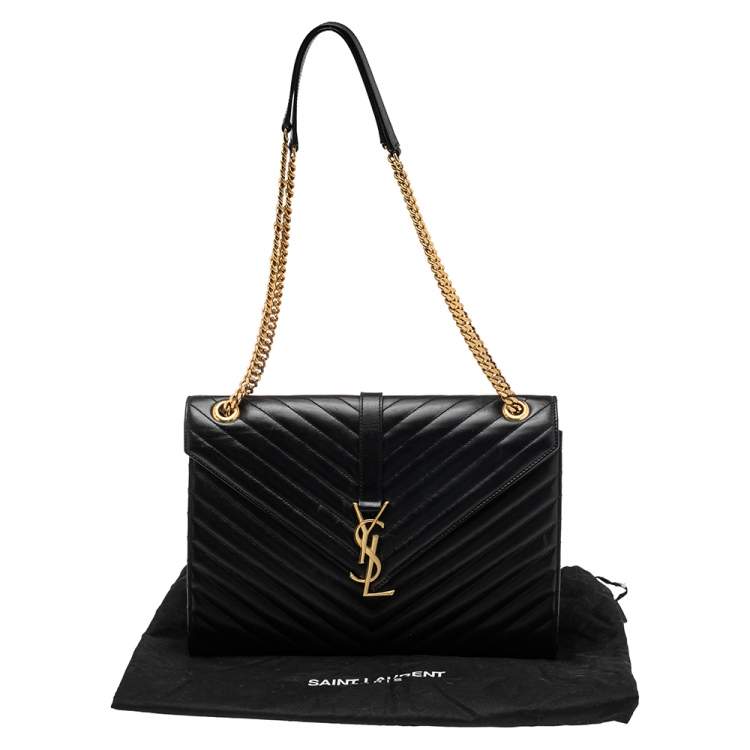 Pre Owned Saint Laurent Black Matelassé Leather Large Cassandre Flap Bag