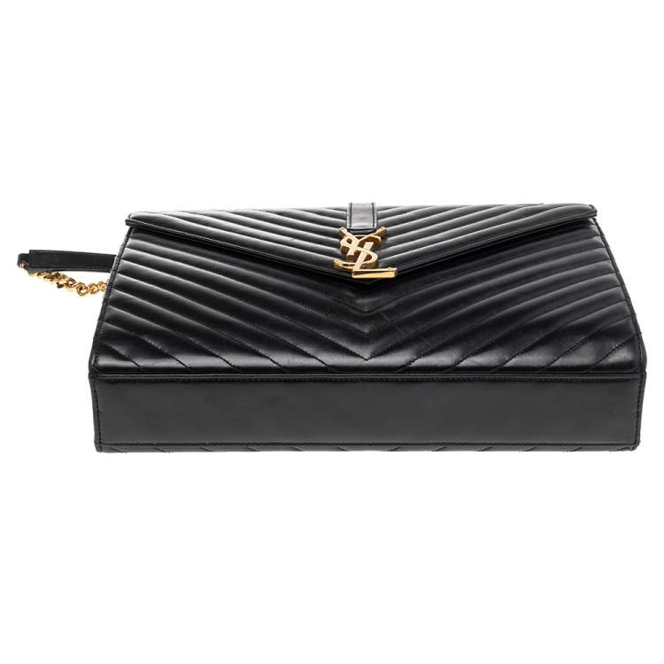 Pre Owned Saint Laurent Black Matelassé Leather Large Cassandre Flap Bag