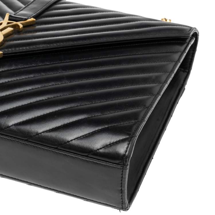 Pre Owned Saint Laurent Black Matelassé Leather Large Cassandre Flap Bag