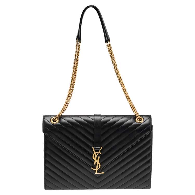 Pre Owned Saint Laurent Black Matelassé Leather Large Cassandre Flap Bag