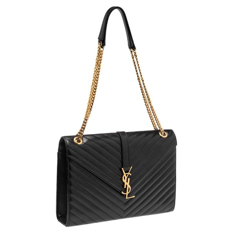 Pre Owned Saint Laurent Black Matelassé Leather Large Cassandre Flap Bag