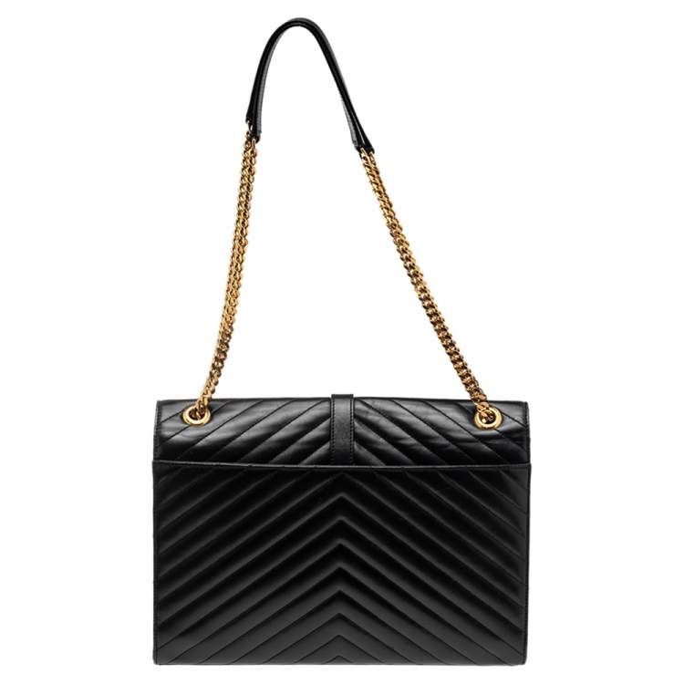 Pre Owned Saint Laurent Black Matelassé Leather Large Cassandre Flap Bag