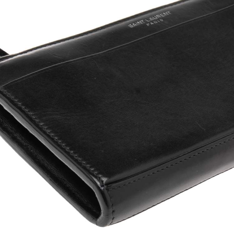 Pre Owned Saint Laurent Black Leather Long Wallet