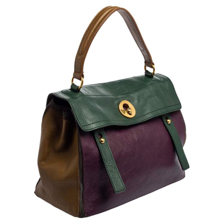 Pre Owned Saint Laurent Multicolor Leather and Suede Medium Muse Two Satchel