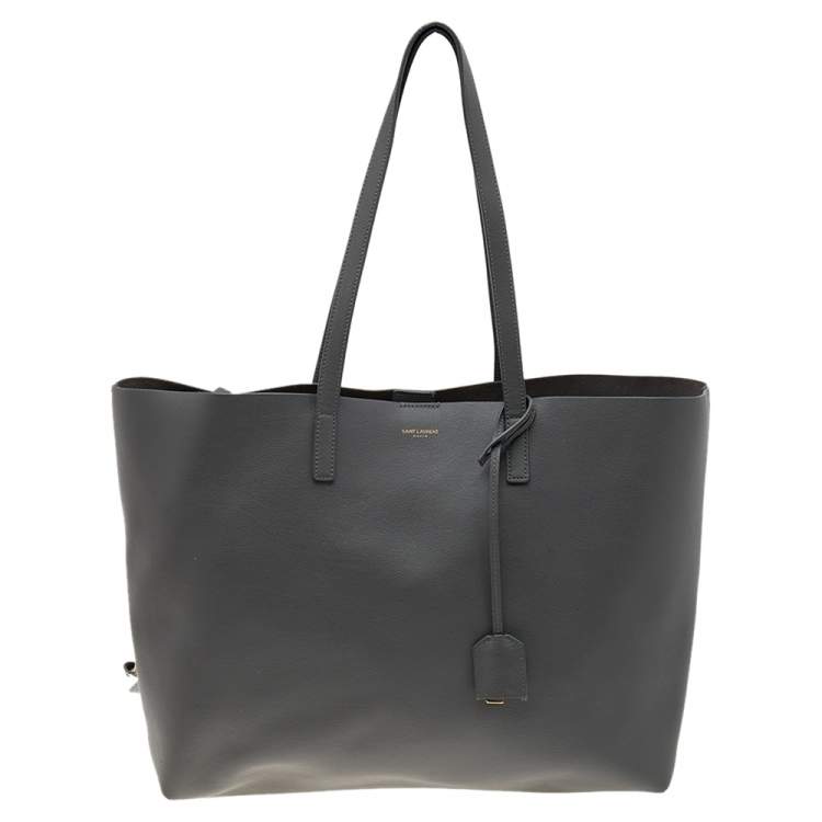 Pre Owned Saint Laurent Grey Leather E/W Shopper Tote