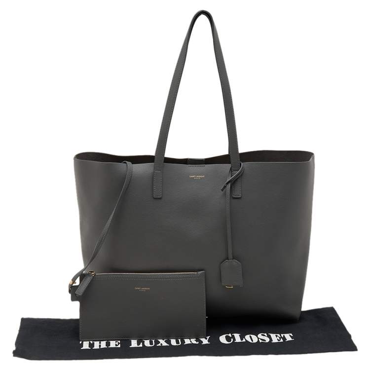 Pre Owned Saint Laurent Grey Leather E/W Shopper Tote
