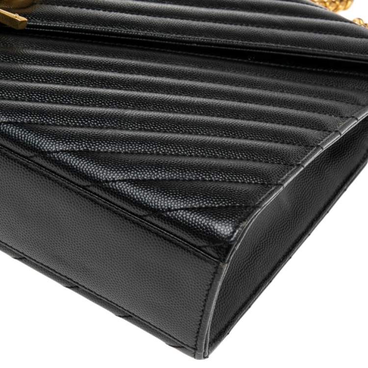 Pre Owned Saint Laurent Black Chevron Quilted Leather Monogram Envelope Shoulder Bag