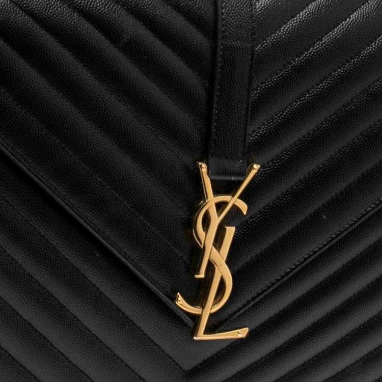 Pre Owned Saint Laurent Black Chevron Quilted Leather Monogram Envelope Shoulder Bag