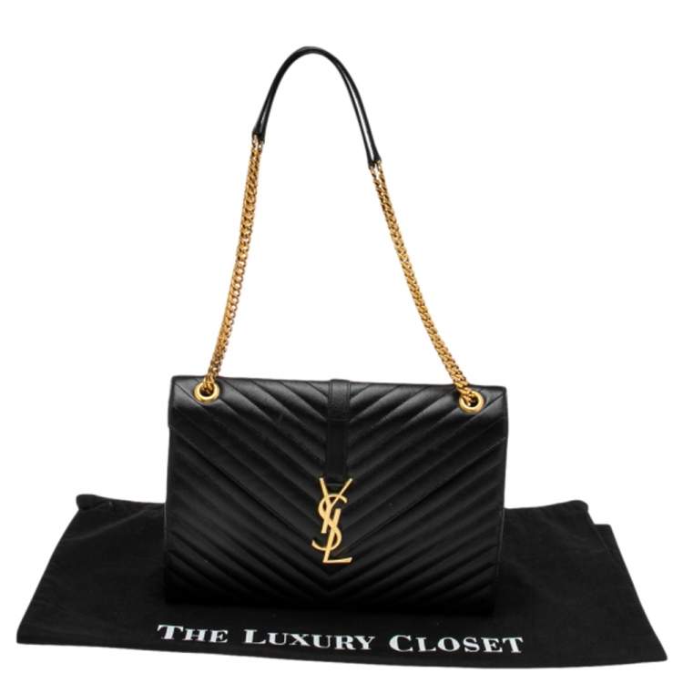 Pre Owned Saint Laurent Black Chevron Quilted Leather Monogram Envelope Shoulder Bag