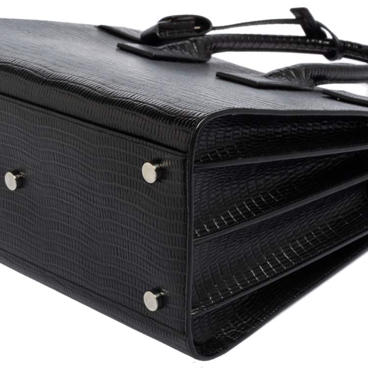 Pre Owned Saint Laurent Black Lizard Embossed Leather Small Classic Sac De Jour Tote
