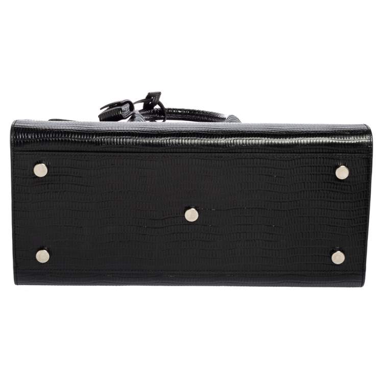 Pre Owned Saint Laurent Black Lizard Embossed Leather Small Classic Sac De Jour Tote