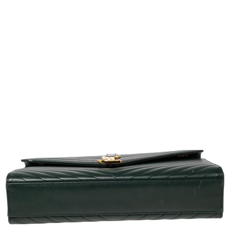 Pre Owned Saint Laurent Green Matelassé Leather Monogram Envelope Shoulder Bag