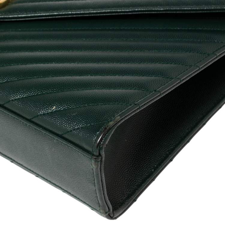 Pre Owned Saint Laurent Green Matelassé Leather Monogram Envelope Shoulder Bag