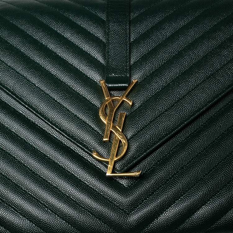 Pre Owned Saint Laurent Green Matelassé Leather Monogram Envelope Shoulder Bag