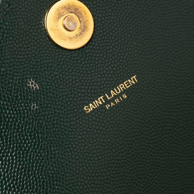 Pre Owned Saint Laurent Green Matelassé Leather Monogram Envelope Shoulder Bag