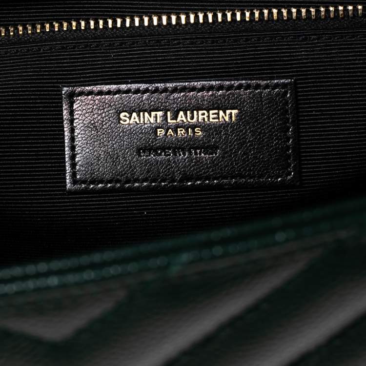 Pre Owned Saint Laurent Green Matelassé Leather Monogram Envelope Shoulder Bag