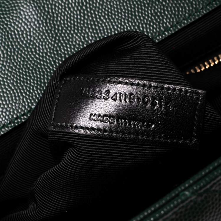 Pre Owned Saint Laurent Green Matelassé Leather Monogram Envelope Shoulder Bag