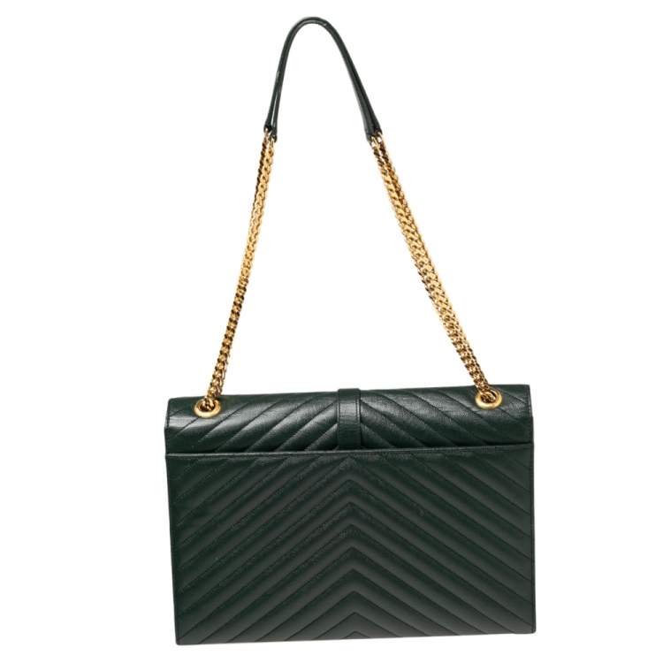 Pre Owned Saint Laurent Green Matelassé Leather Monogram Envelope Shoulder Bag
