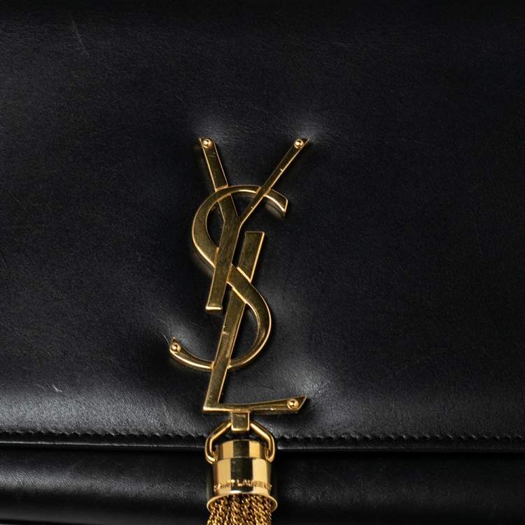 Pre Owned Saint Laurent Black Leather Medium Kate Tassel Shoulder Bag