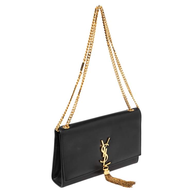 Pre Owned Saint Laurent Black Leather Medium Kate Tassel Shoulder Bag