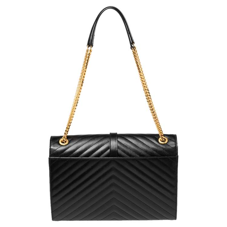 Pre Owned Saint Laurent Black Matelassé Leather Monogram Envelope Shoulder Bag