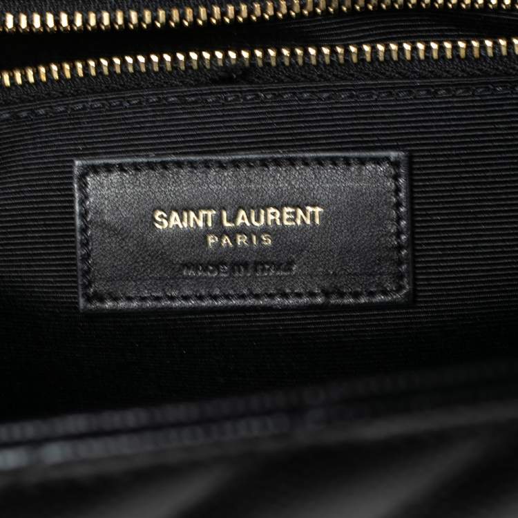 Pre Owned Saint Laurent Black Matelassé Leather Monogram Envelope Shoulder Bag