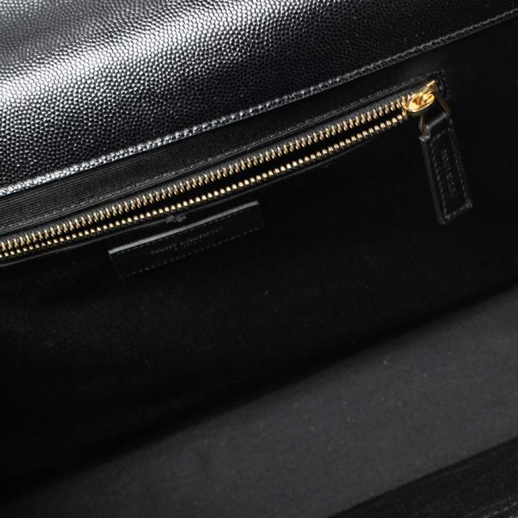 Pre Owned Saint Laurent Black Matelassé Leather Monogram Envelope Shoulder Bag