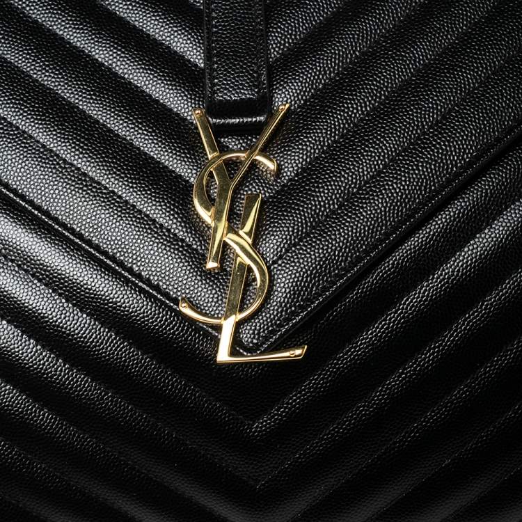 Pre Owned Saint Laurent Black Matelassé Leather Monogram Envelope Shoulder Bag