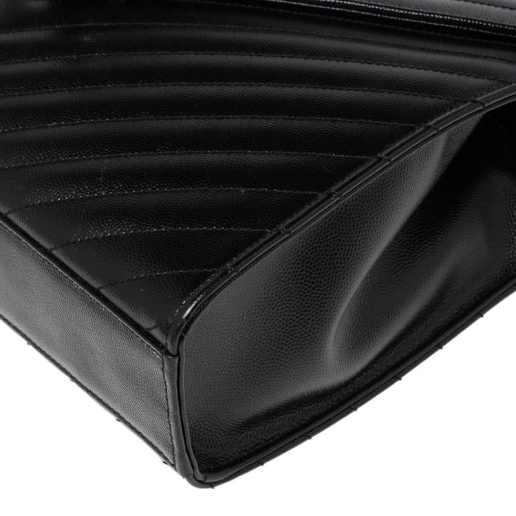 Pre Owned Saint Laurent Black Matelassé Leather Monogram Envelope Shoulder Bag