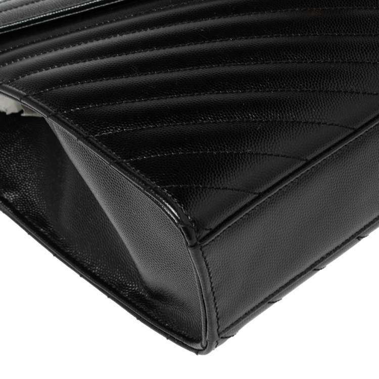 Pre Owned Saint Laurent Black Matelassé Leather Monogram Envelope Shoulder Bag