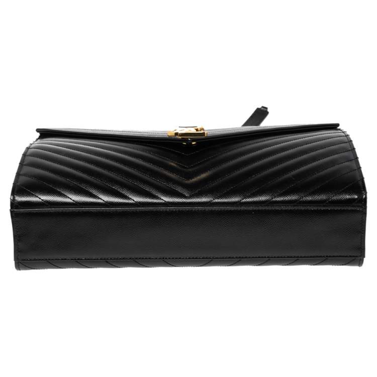 Pre Owned Saint Laurent Black Matelassé Leather Monogram Envelope Shoulder Bag