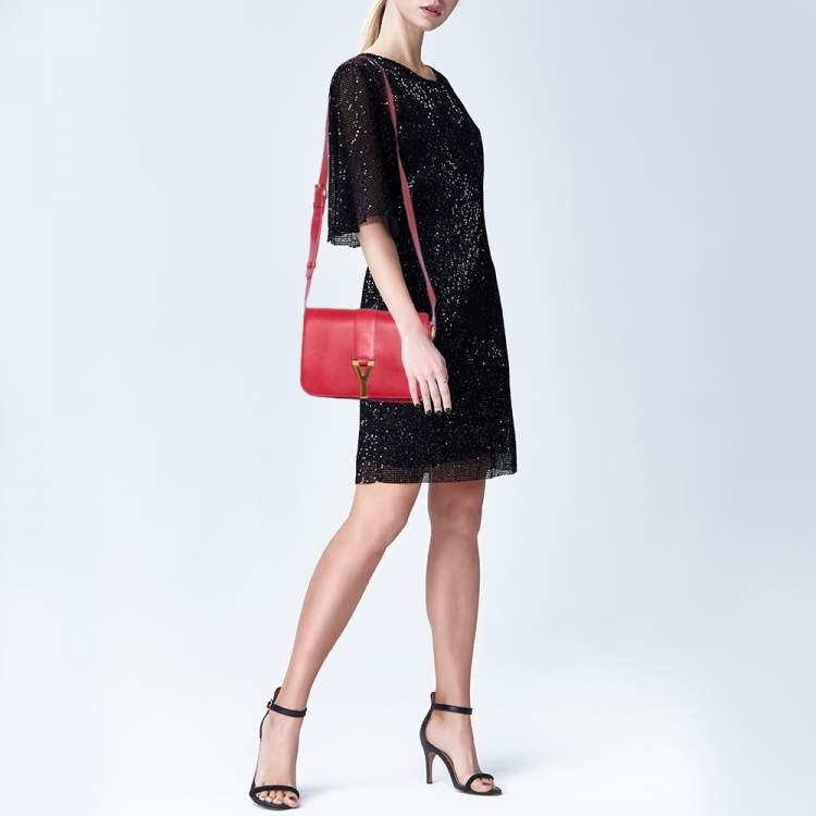 Pre Owned Saint Laurent Red Leather Medium Chyc Shoulder Bag