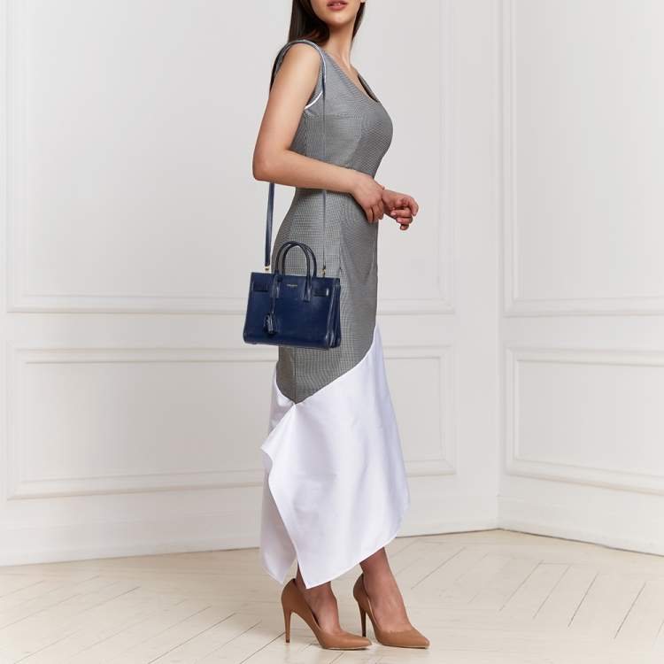 Pre Owned Saint Laurent Dark Blue Leather Nano Classic Sac De Jour Tote