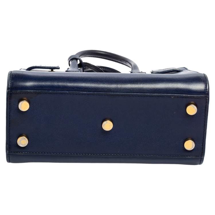 Pre Owned Saint Laurent Dark Blue Leather Nano Classic Sac De Jour Tote