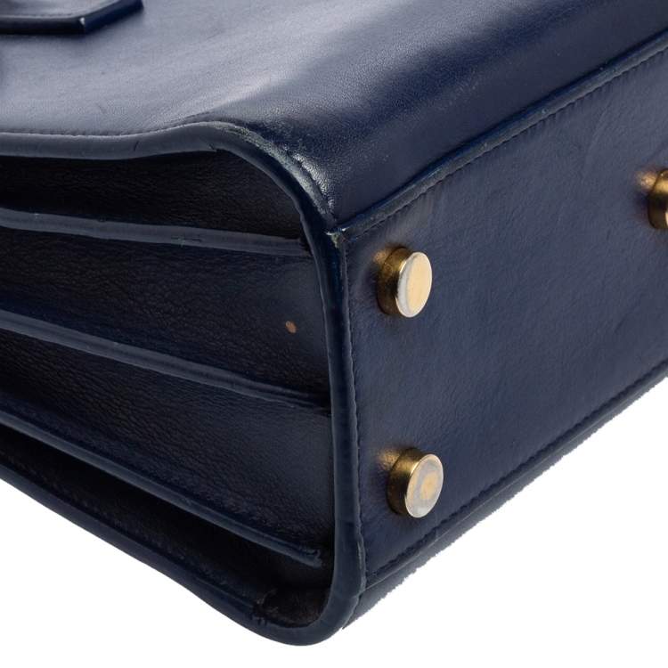 Pre Owned Saint Laurent Dark Blue Leather Nano Classic Sac De Jour Tote