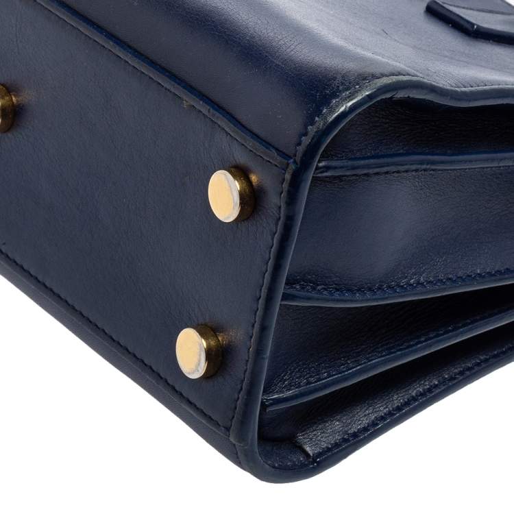 Pre Owned Saint Laurent Dark Blue Leather Nano Classic Sac De Jour Tote