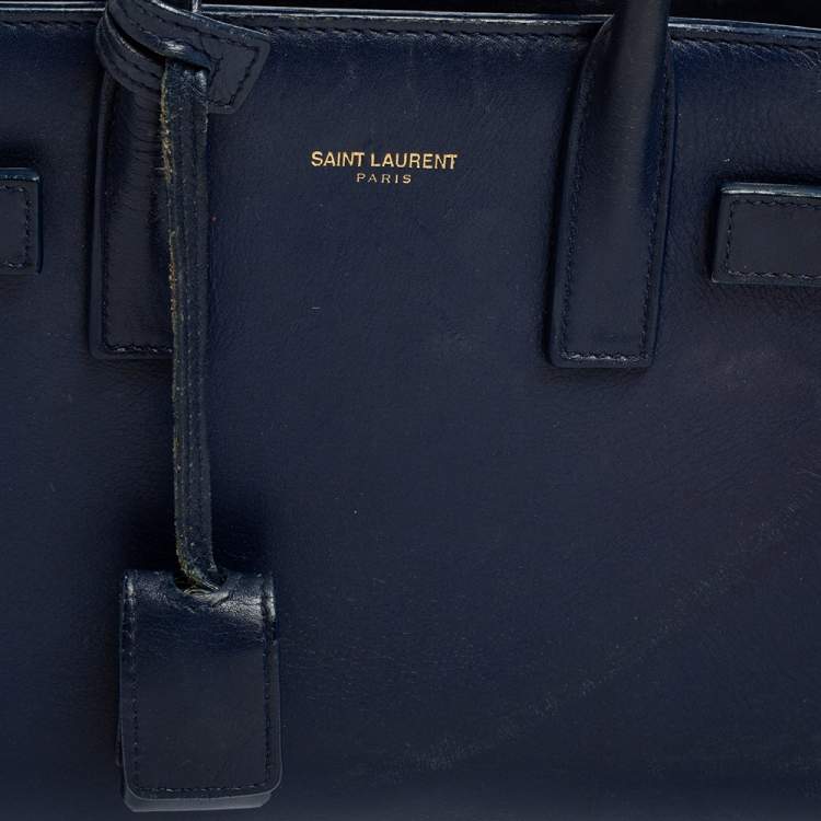Pre Owned Saint Laurent Dark Blue Leather Nano Classic Sac De Jour Tote