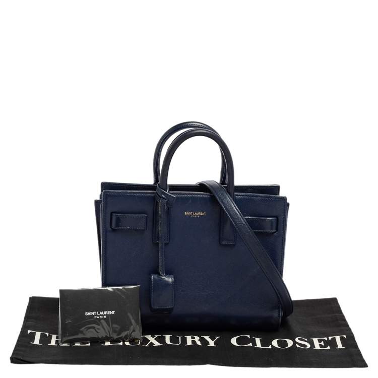 Pre Owned Saint Laurent Dark Blue Leather Nano Classic Sac De Jour Tote
