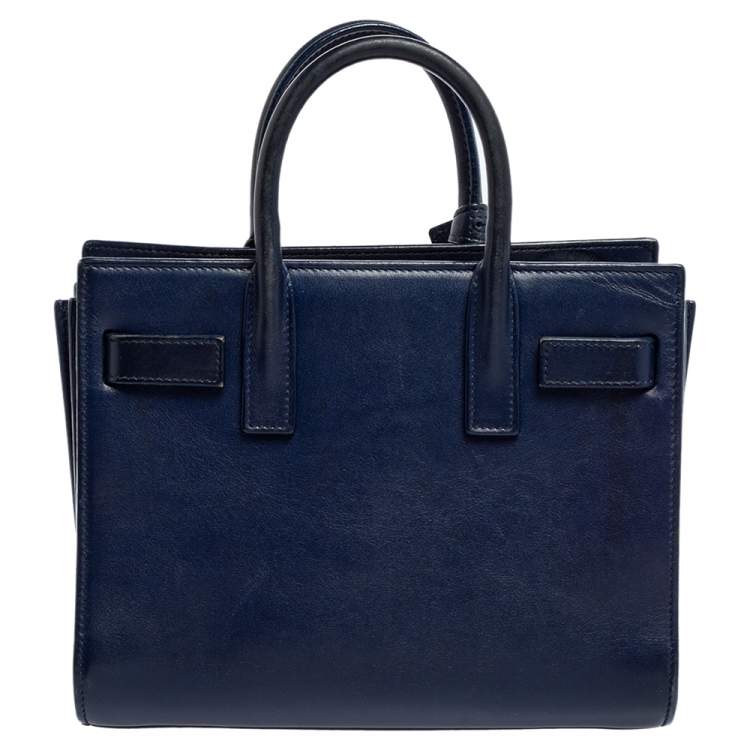 Pre Owned Saint Laurent Dark Blue Leather Nano Classic Sac De Jour Tote