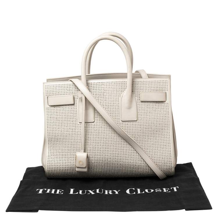 Pre Owned Saint Laurent Off White Leather Small Studded Classic Sac De Jour Tote