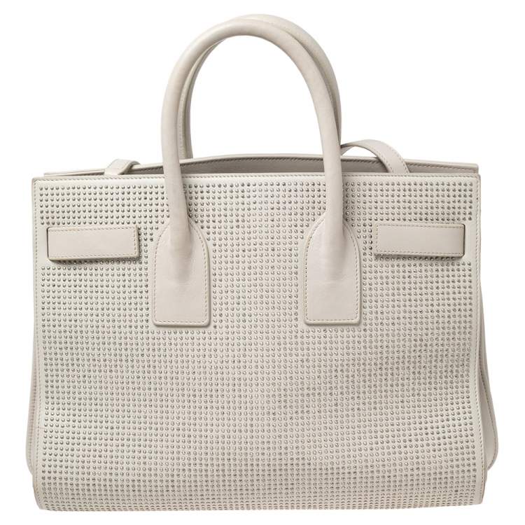 Pre Owned Saint Laurent Off White Leather Small Studded Classic Sac De Jour Tote
