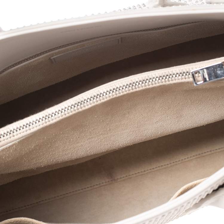 Pre Owned Saint Laurent Off White Leather Small Studded Classic Sac De Jour Tote