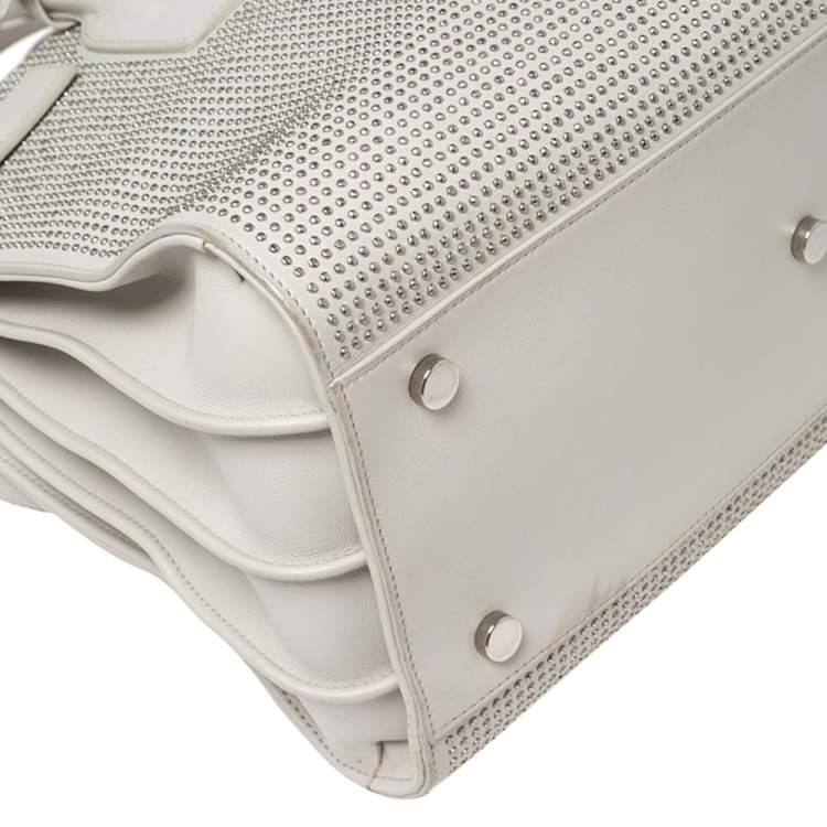 Pre Owned Saint Laurent Off White Leather Small Studded Classic Sac De Jour Tote
