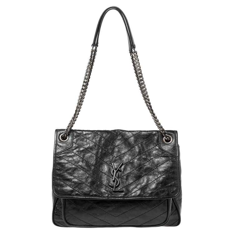 Pre Owned Saint Laurent Black Aged Leather Large Niki Shoulder Bag