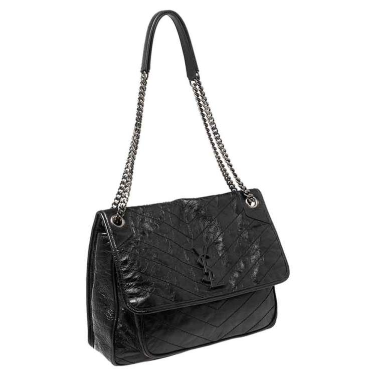 Pre Owned Saint Laurent Black Aged Leather Large Niki Shoulder Bag
