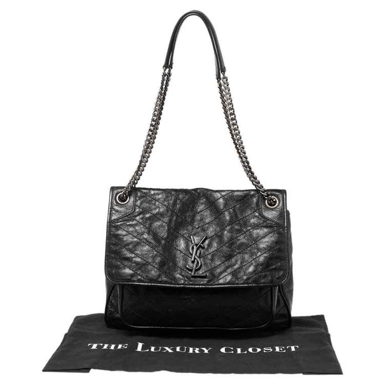 Pre Owned Saint Laurent Black Aged Leather Large Niki Shoulder Bag